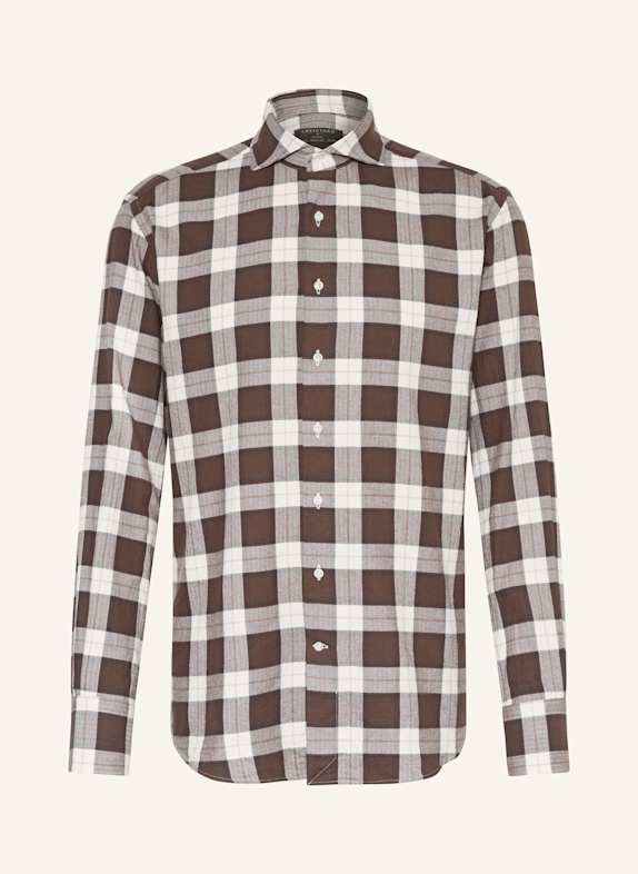 ARTIGIANO Flanellhemd Classic Fit DUNKELBRAUN / BEIGE / ECRU