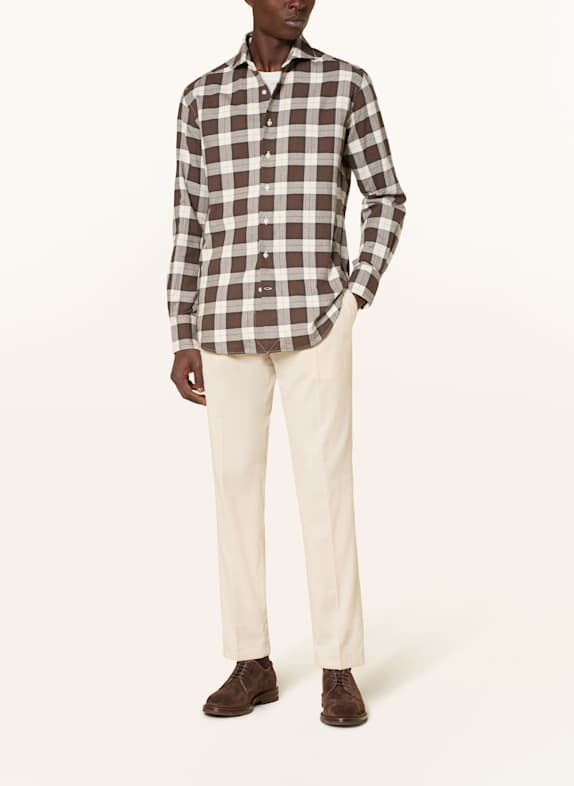 ARTIGIANO Flanellskjorte Classic Fit MØRKEBRUN / BEIGE / ECRU