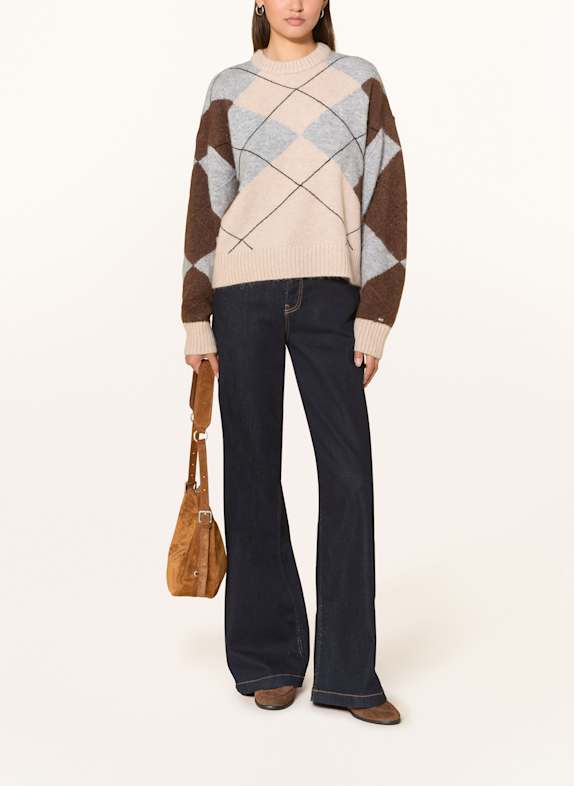 TOMMY HILFIGER Trui met alpaca MARRON FONCÉ / LICHTGRIJS / LICHTBLAUW