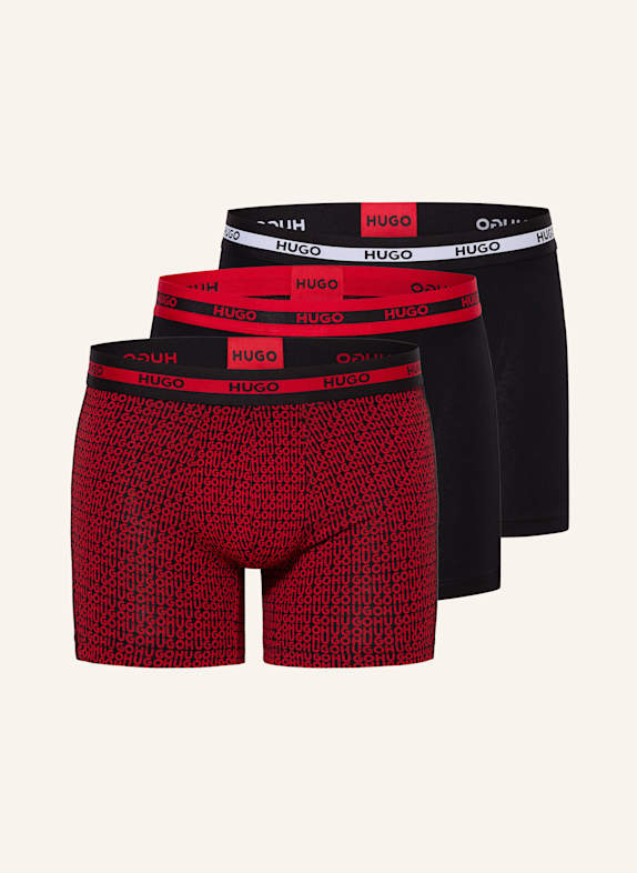 HUGO 3er-Pack Boxershorts PLANET DES ROT/ SCHWARZ