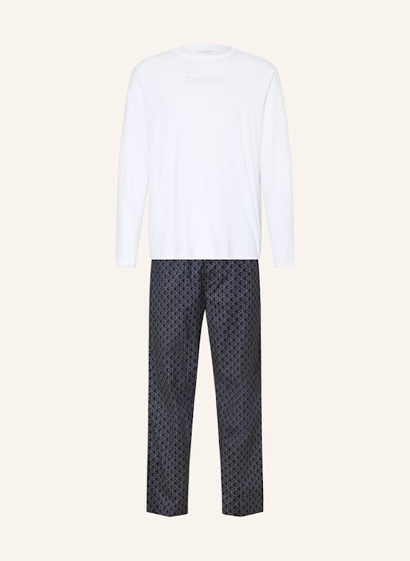 Calvin Klein Schlafanzug COTTON POPLIN WEISS / DUNKELBLAU / TAUPE