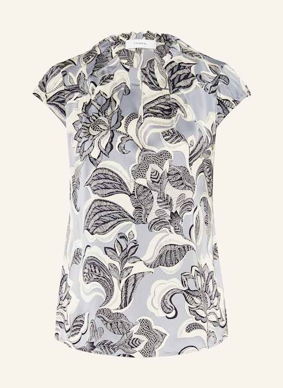 comma Blusentop aus Satin BLAUGRAU / SCHWARZ / ECRU