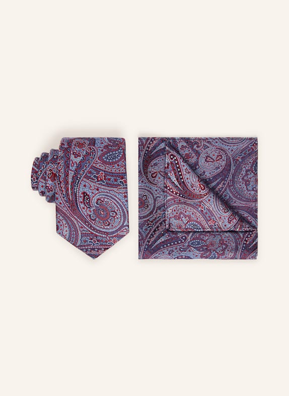 PAUL Set: Tie and pocket square FUCHSIA / LIGHT BLUE / DARK BLUE