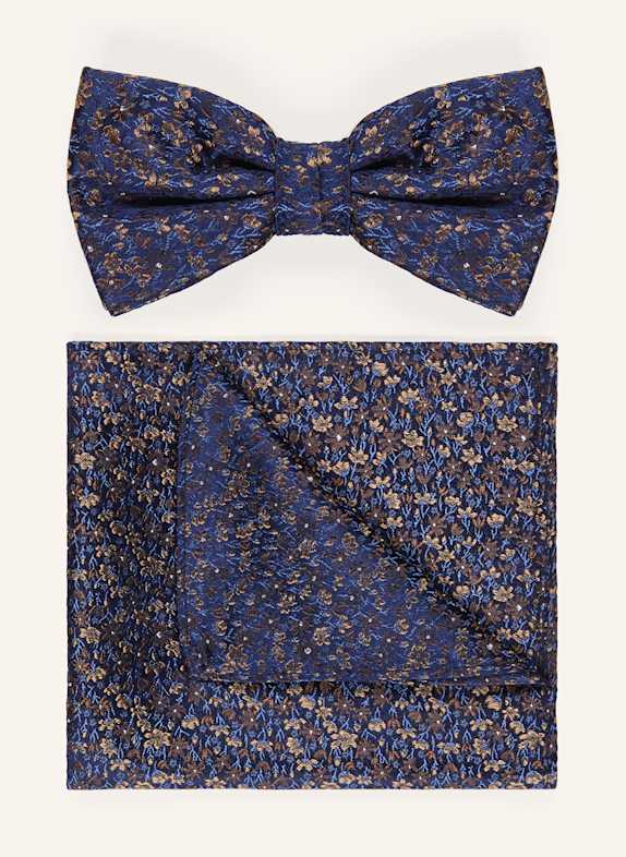 PAUL Set: Bow tie and pocket square DARK BLUE / LIGHT BROWN