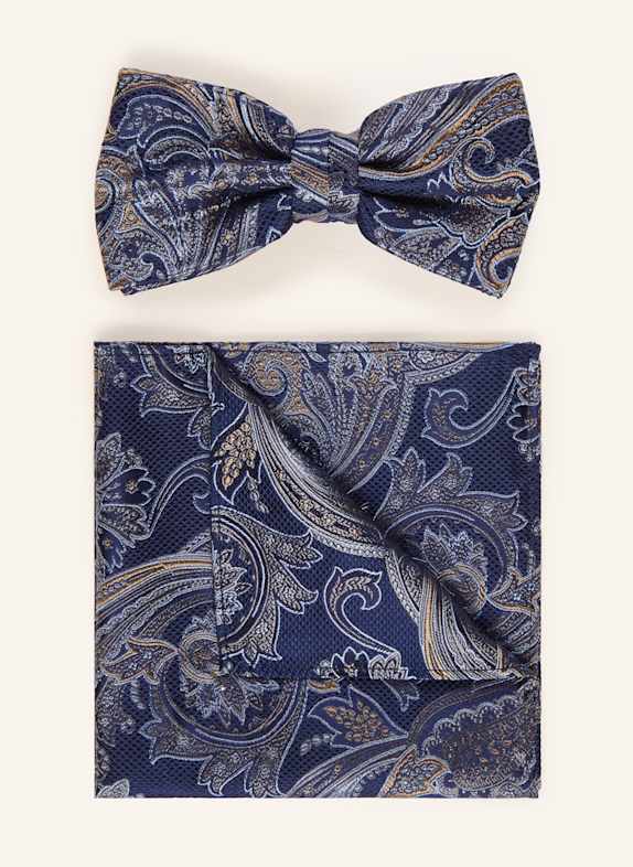PAUL Set: Bow tie and pocket square DARK BLUE / TAUPE / GRAY