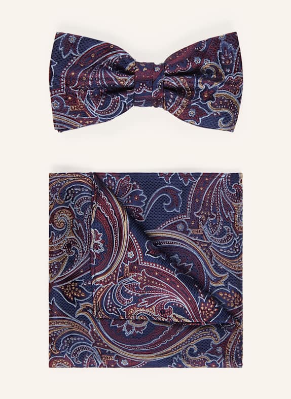 PAUL Set: Bow tie and pocket square DARK BLUE / RED