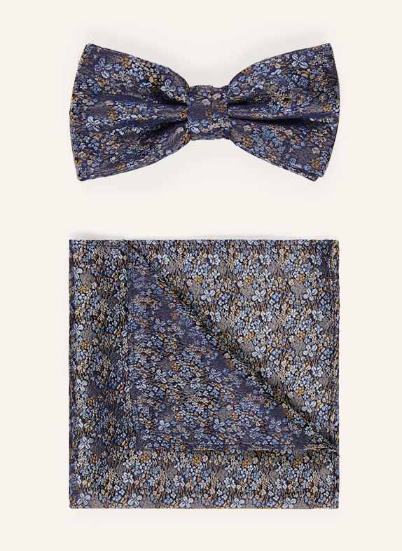 PAUL Set: Bow tie and pocket square BLUE / LIGHT BLUE / BROWN
