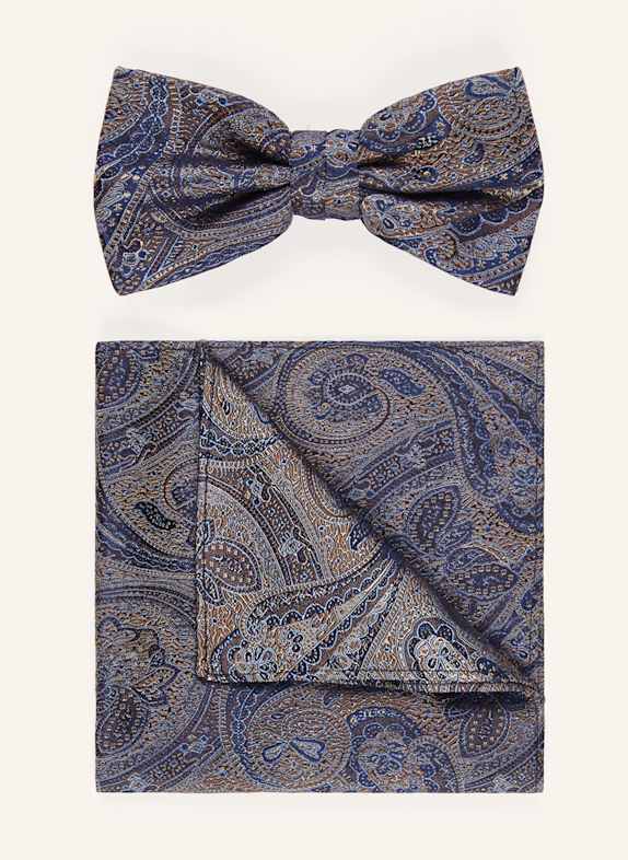 PAUL Set: Bow tie and pocket square BROWN / LIGHT BLUE / DARK BLUE