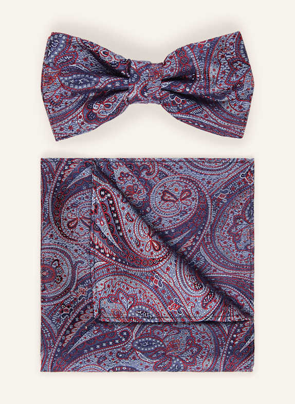 PAUL Set: Bow tie and pocket square DARK BLUE / RED