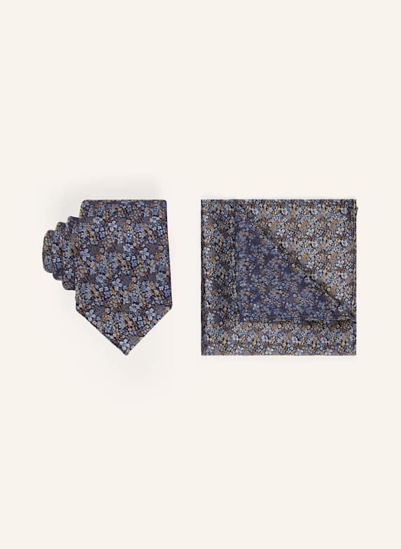 PAUL Set: Tie and pocket square LIGHT BROWN / LIGHT BLUE / DARK BLUE