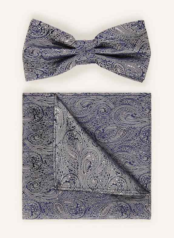 PAUL Set: Bow tie and pocket square DARK BLUE / TAUPE