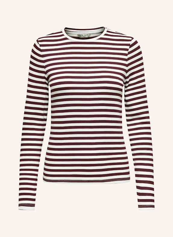 ONLY Koszulka z długim rękawem CIEMNOCZERWONY / BIAŁY