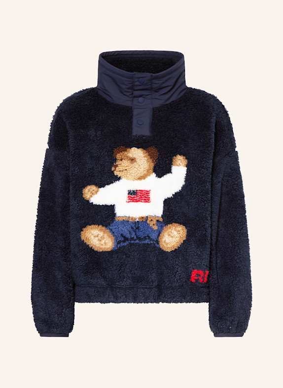 POLO RALPH LAUREN Teddyfell-Pullover im Materialmix DUNKELBLAU