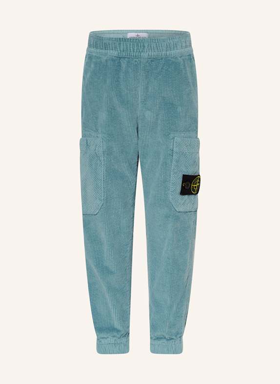 STONE ISLAND JUNIOR Cargo kalhoty Regular Tapered Fit z manšestru TMAVĚ MODRÁ