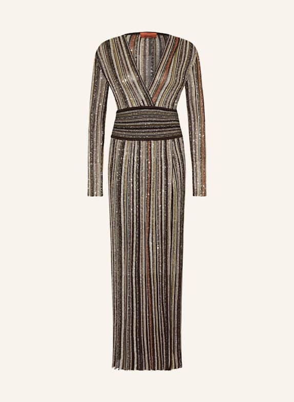 MISSONI Strickkleid mit Pailletten BRAUN / CREME / SILBER