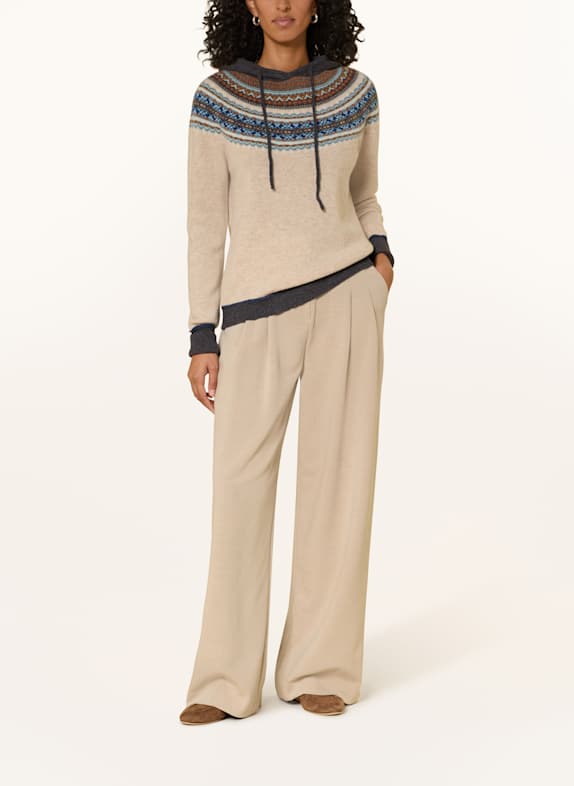 ERIBÉ Gebreide hoodie ALPINE BEIGE / BLAUW / BRUIN