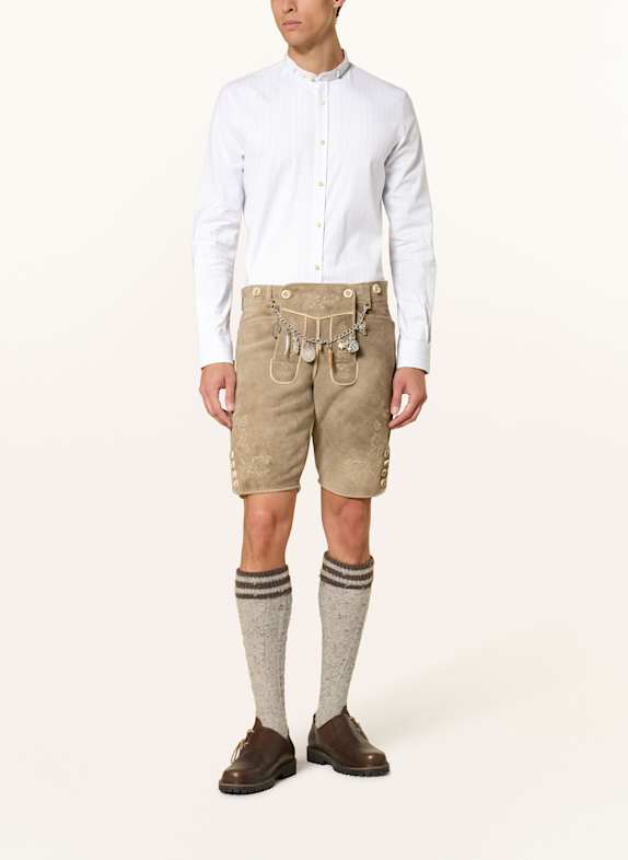 Gottseidank Traditioneel hemd LENZ Slim Fit met opstaande kraag WIT / LICHTGRIJS