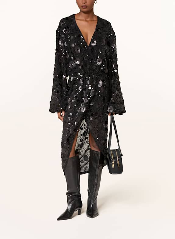 ESSENTIEL ANTWERP Kleid ISHINE in Wickeloptik mit Pailletten SCHWARZ
