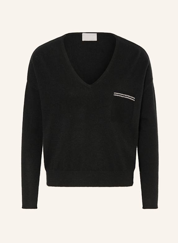 HEMISPHERE Cashmere-Pullover mit Schmucksteinen SCHWARZ