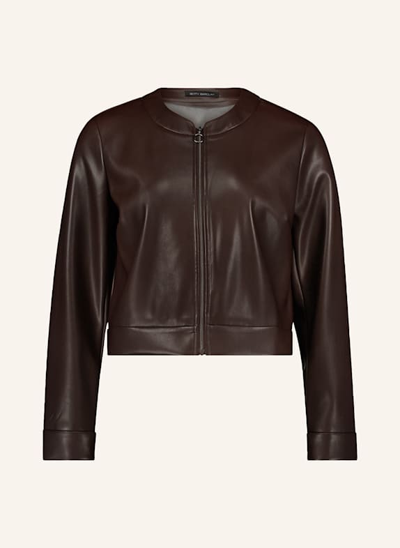 Betty Barclay Żakiet pudełkowy z imitacji skóry CIEMNOBRĄZOWY