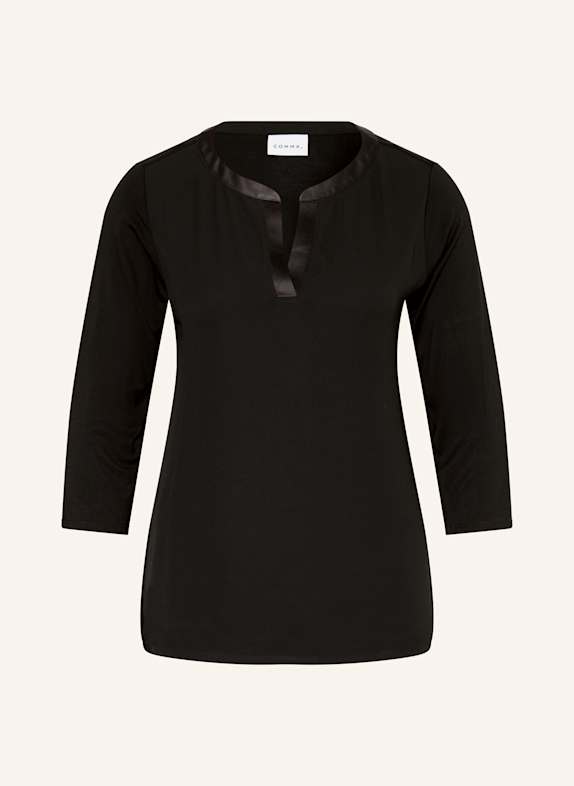 comma Blusenshirt im Materialmix mit 3/4-Arm SCHWARZ