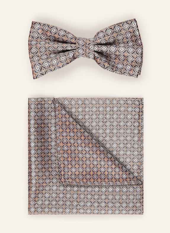 Prince BOWTIE Set: Bow tie and pocket square BROWN / WHITE / BLUE