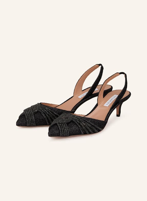 AQUAZZURA Slingpumps s otevřenou patou GATSBY SLING s ozdobnými kamínky ČERNÁ
