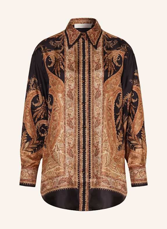 ZIMMERMANN Hemdbluse HYPNOTIC aus Seide SCHWARZ / COGNAC