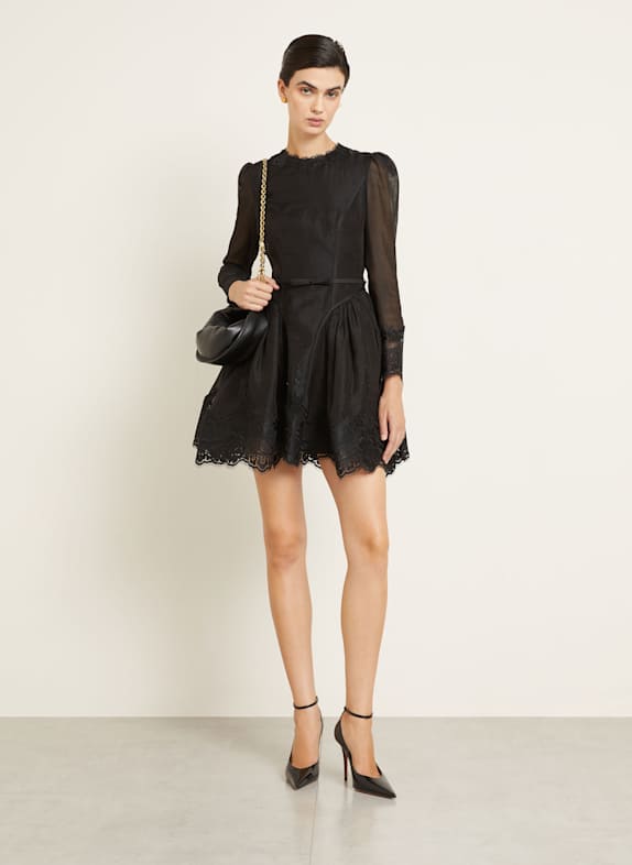 ZIMMERMANN Cocktail dress HYPNOTIC with linen and silk BLACK
