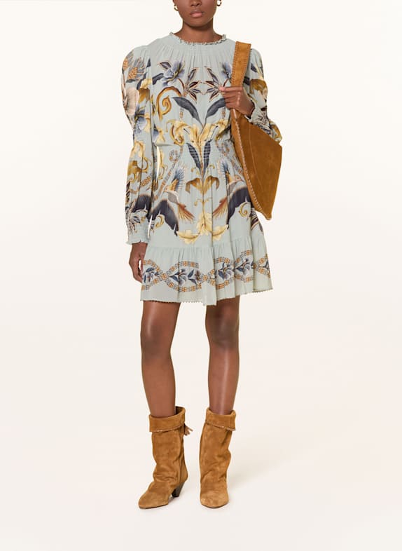 FARM RIO Kleid SNAKE GARDEN mit Schmuckperlen HELLBLAU / DUNKELBLAU / DUNKELGELB