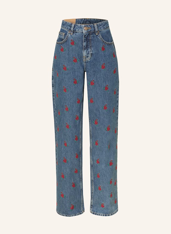 FARM RIO Straight Jeans FLOWER EMBROIDERED L0034 DENIM