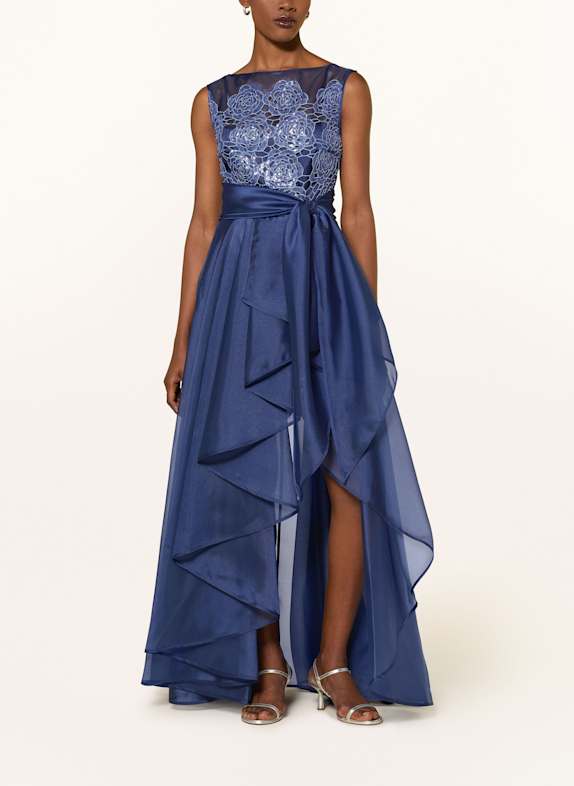 TALBOT RUNHOF Abendkleid mit Spitze und Pailletten BLAU