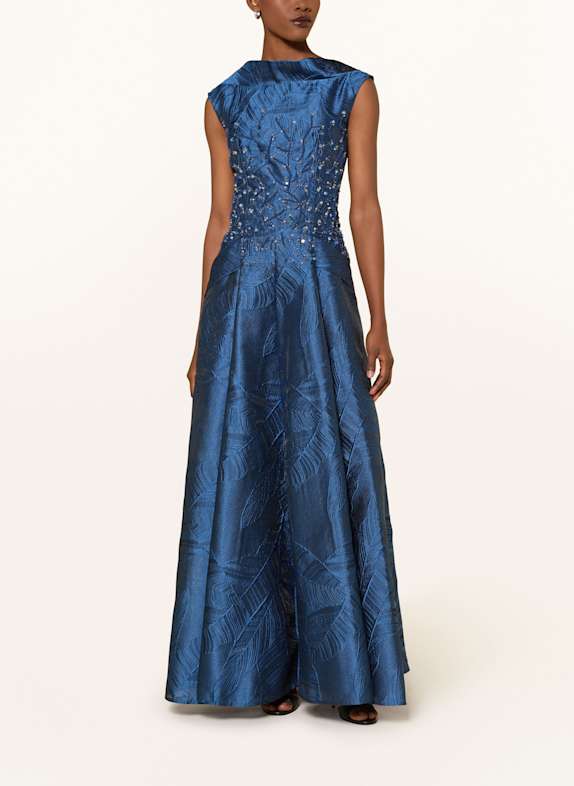 TALBOT RUNHOF Abendkleid aus Jacquard mit Schmucksteinen BLAU
