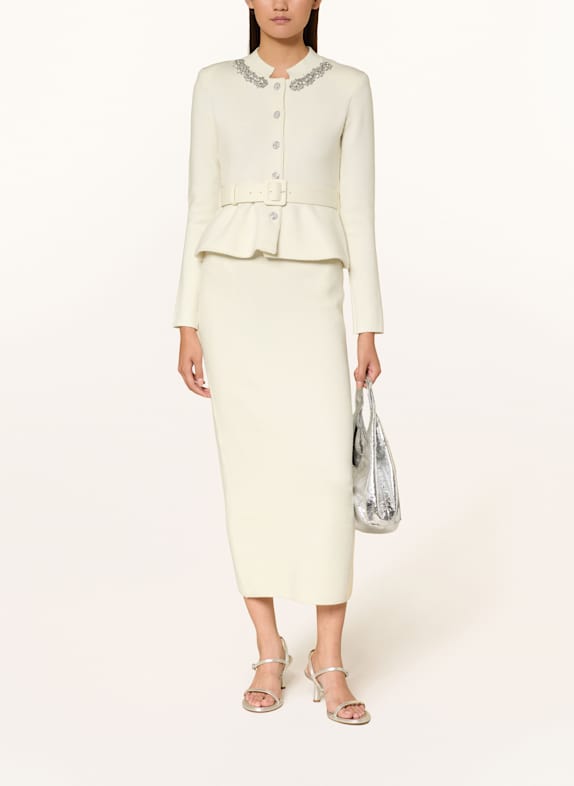 self-portrait Strickkleid mit Schmucksteinen CREME