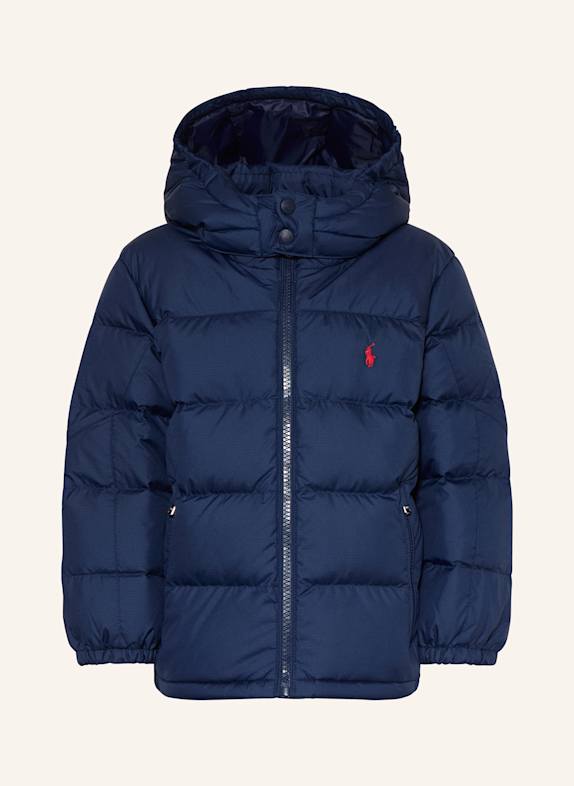 T-Shirt mit Lochstickereien Daunenjacke mit abnehmbarer Kapuze DUNKELBLAU