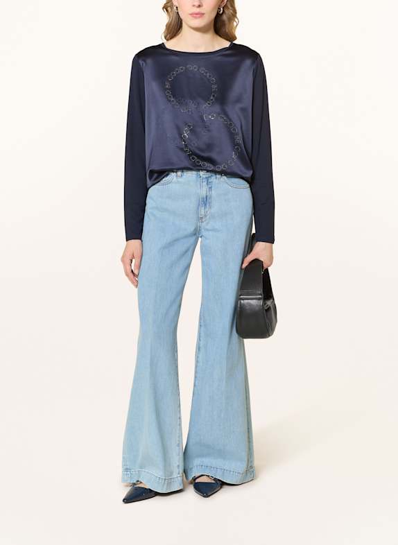 monari Longsleeve im Materialmix mit Schmucksteinen DUNKELBLAU