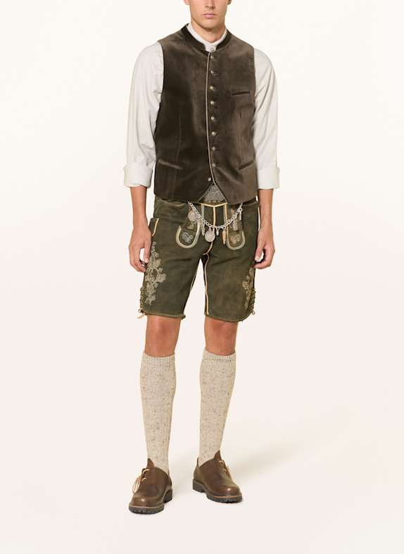 Grasegger Traditionele vest KREUZER GROEN / MARRON FONCÉ