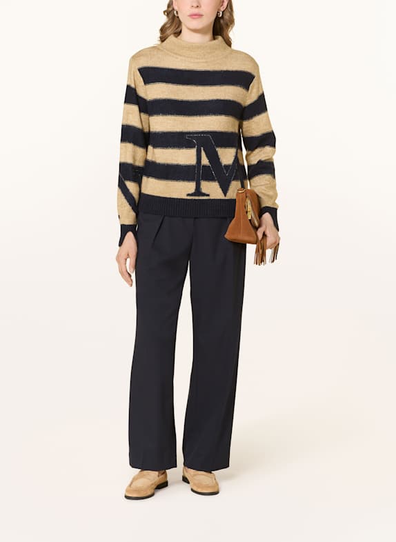 monari Pullover mit Schmucksteinen DUNKELBLAU / BEIGE