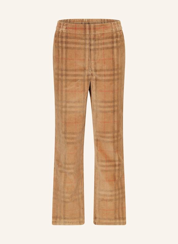 BURBERRY Manšestrové kalhoty SVĚTLE HNĚDÁ/ ČERNÁ/ ČERVENÁ