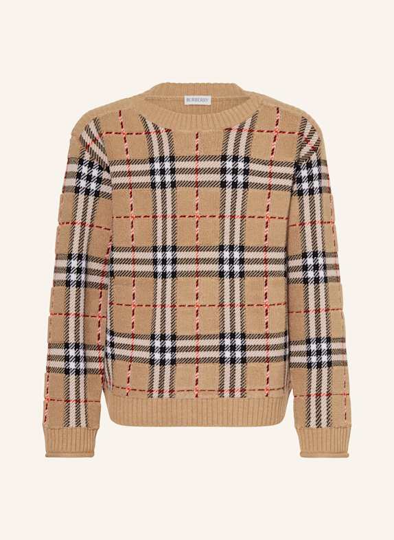 BURBERRY Sweter z mieszanki materiałów BEŻOWY/ CZARNY/ CZERWONY