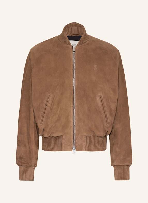 AMI PARIS Leather bomber jacket CAMEL