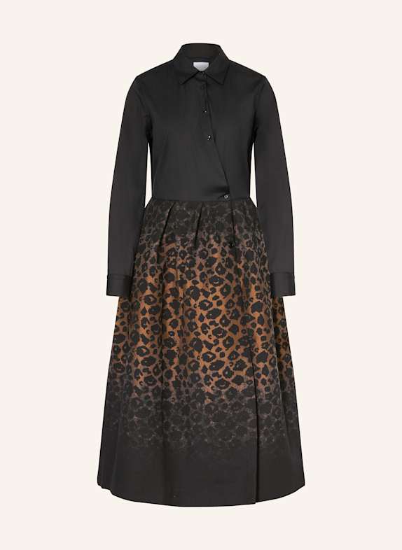 sara roka Hemdblusenkleid im Materialmix SCHWARZ / COGNAC