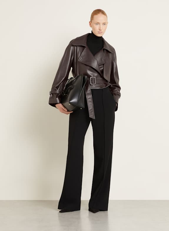 NOUR HAMMOUR Veste en cuir HATTI MARRON FONCÉ