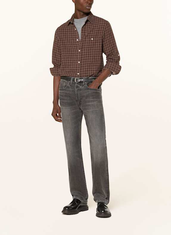 Officine Générale Overhemd YOUNES Comfort Fit BRUIN / ZWART / LICHTBRUIN