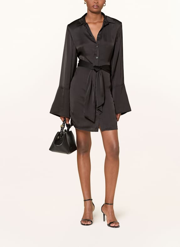 ROTATE Hemdblusenkleid aus Satin SCHWARZ