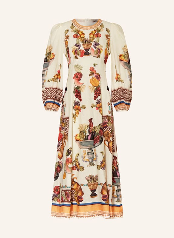 ALÉMAIS Leinenkleid MERCADO ECRU/ BRAUN/ DUNKELGELB