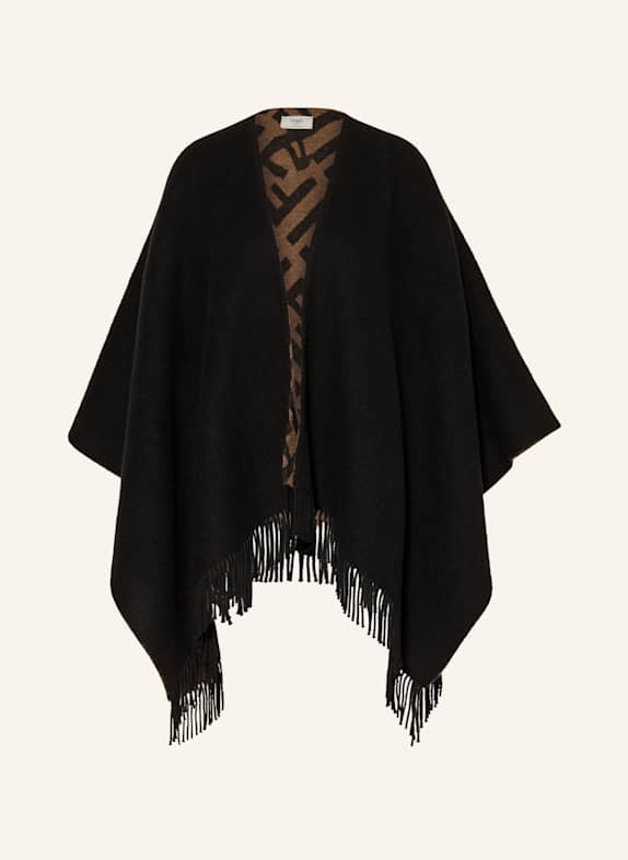 FENDI Poncho with cashmere BLACK/ BROWN