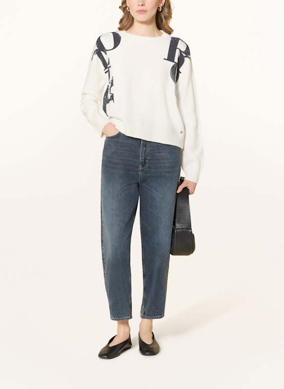 monari Pullover mit Schmucksteinen WEISS / DUNKELBLAU