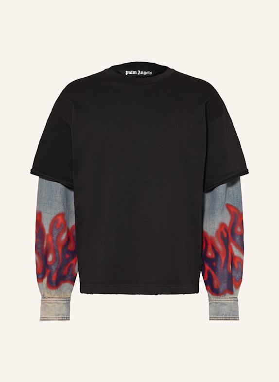 Palm Angels Koszulka z długim rękawem FLAMES HYBRID CZARNY