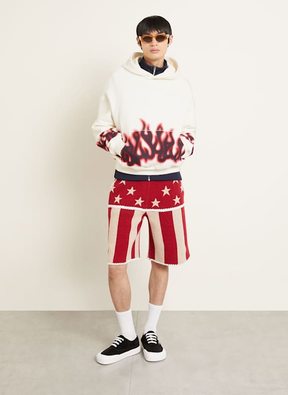 Palm Angels Oversized hoodie FLAMES ECRU